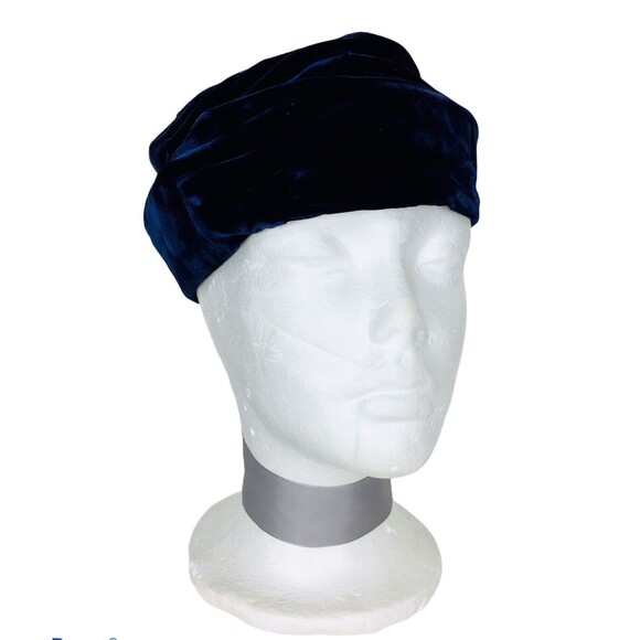 Vintage 50s Himelhoch's Detroit Women's Blue Velvet Cap Hat - Picture 2 of 9
